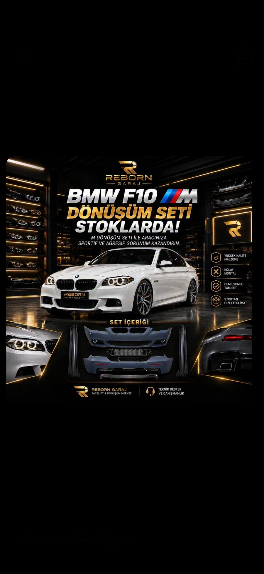 BMW F10 M Dönüşüm Seti — tampon, ızgara ve yan marşpiyel takımı
